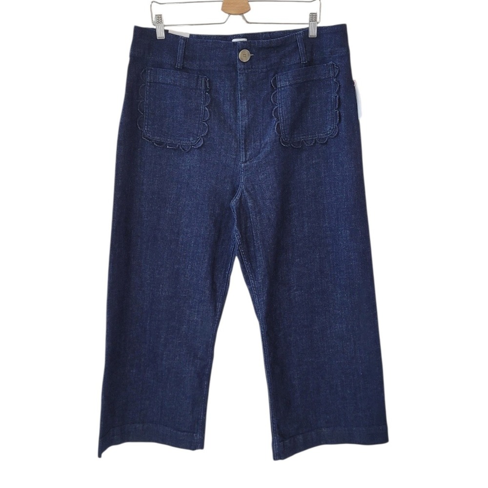 MAEVE Anthro 34 The Colette Scallop Pocket Wide Leg Crop Jean in Rinse Wash